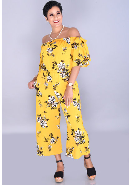 FAIRFAX-Floral Off Shoulder Chiffon Jumpsuit