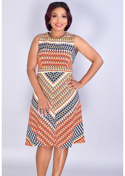 REIDEL- Striped Sleeveless Fit And Flare Dress