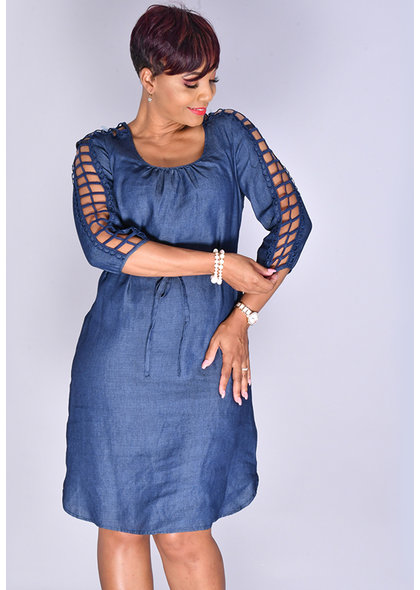 MLLE Gabrielle KATYA- Soild Round Neck Dress with Squares Cut-Out