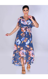 FRANGIA- Sheer Floral Print Wrap Dress