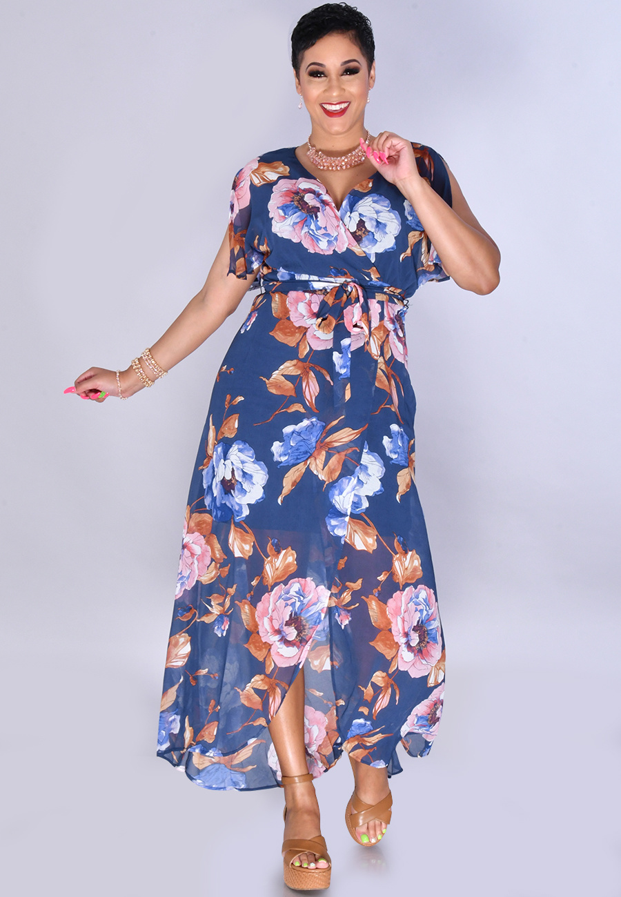 FRANGIA- Sheer Floral Print Wrap Dress - Harmonygirl.com