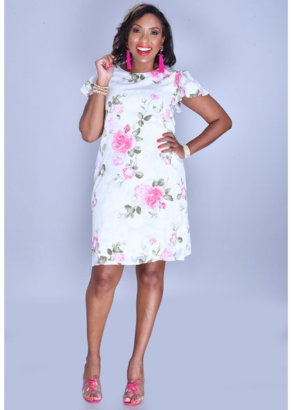 FIDELIA- Floral Patches Round Neck Dress