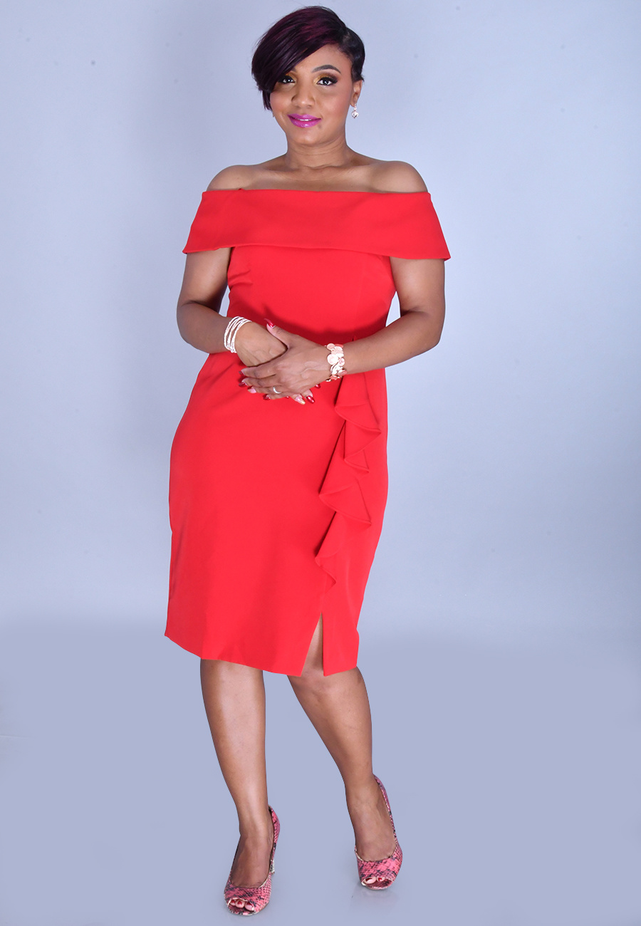 split shoulder dress