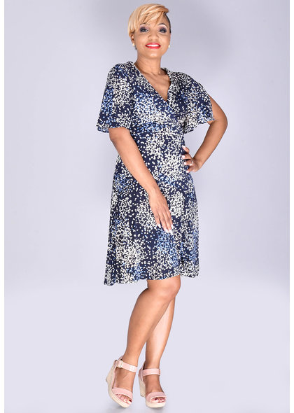 Sandra Darren ISSIE- Fit & Flare Puff Print Dress with Split Sleeve