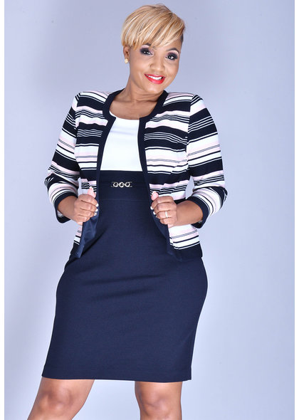 Studio 1 BRENNA- 2 Tone Dress with Stripe 3/4 Sleeve Jacket