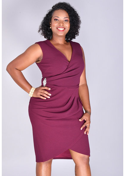Scarlett RAINBOW- Faux Wrap Dress with Brooch