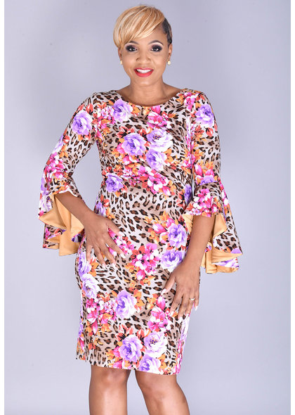 Shelby & Palmer REDA- Printed Dress with Tiered Bell Sleeves