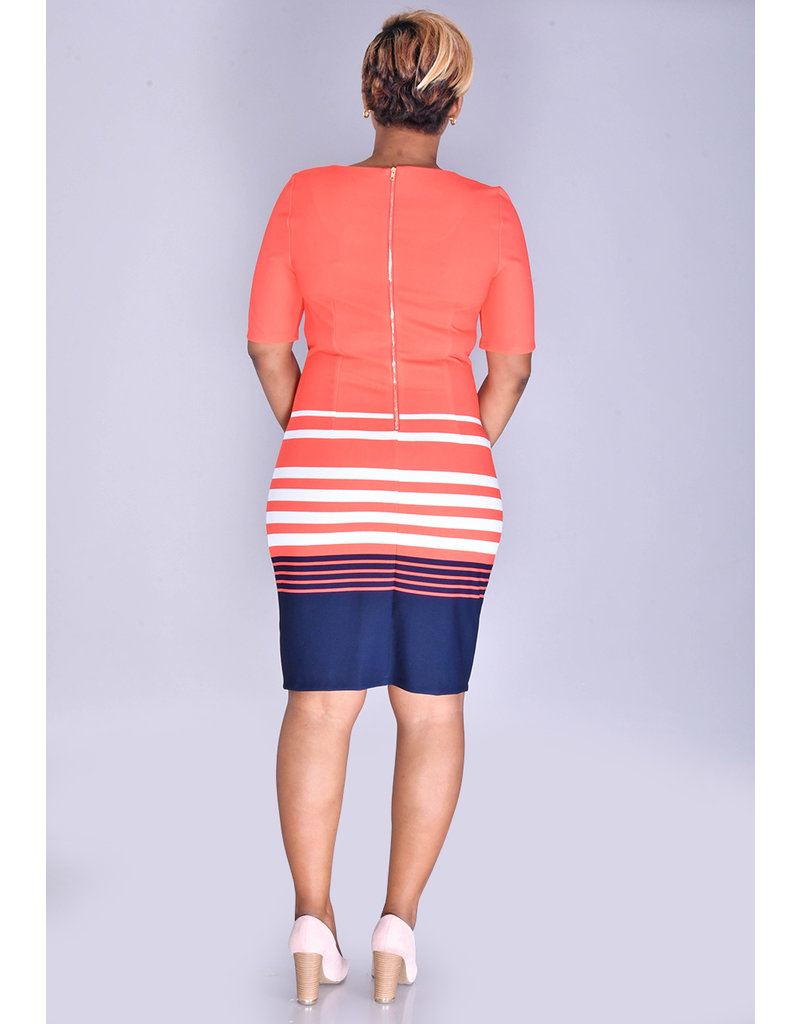 RONJE- Striped Sheath Short Sleeve Dress