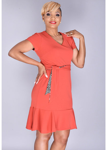 Shelby & Palmer ROGERA- Fit and Flare Dress with Animal Print Contrast