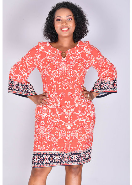 Sandra Darren YUMA-Printed Three Quarter Sleeve Dress