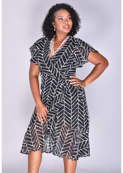 FANNI- Faux Wrap Printed Ruffle Dress