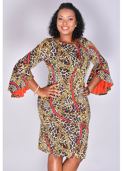 Shelby & Palmer IBBIE- Chain Print 3/4 Bell Sleeve Dress