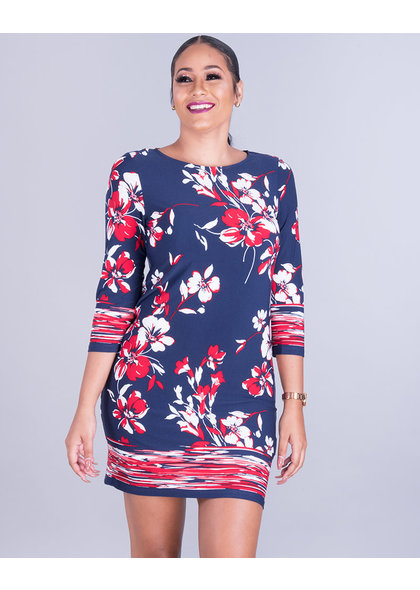 ISSORIA- Floral Print 3/4 Sleeve Dress