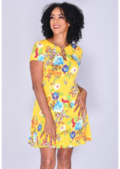 MSK IDIVA- Printed Fit & Flare Dress with Rings