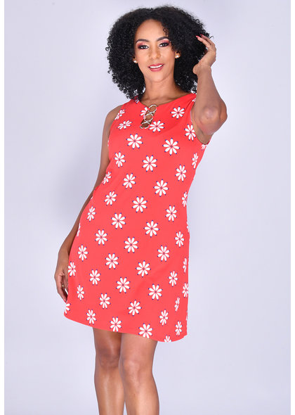 MSK IDANET- Floral Print Sleeveless Dress with Rings