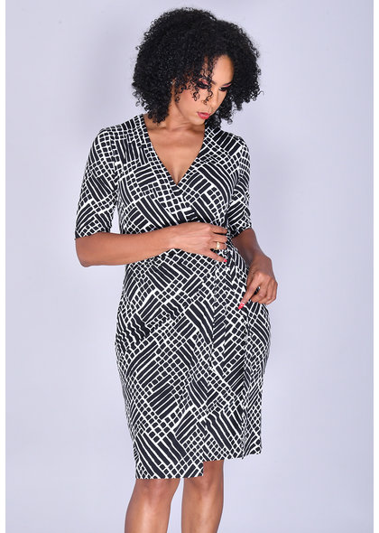 YANIQUE- Printed Faux-Wrap Dress