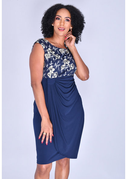 YASANDRA- Mesh Top Lace Faux Wrap Dress