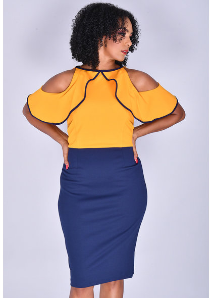 Allen Kay RAIN- Ruffle Colour Block Dress