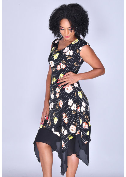 ITZEL- Printed Cap Sleeve Handkerchief Dress