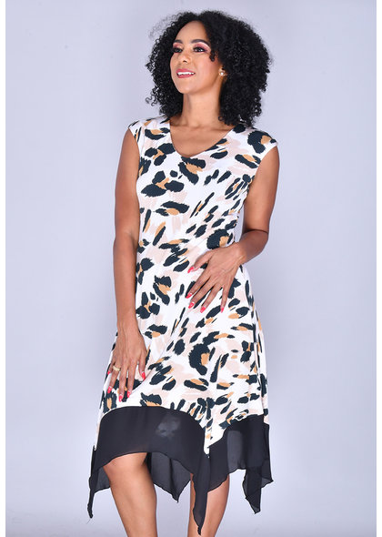 ITZEL- Animal Print Cap Sleeve Handkerchief Dress