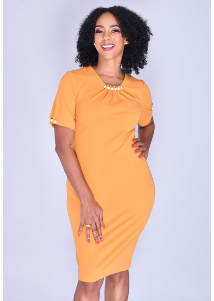 Allen Kay RABE- Short Sleeve Dress with Peal Accents