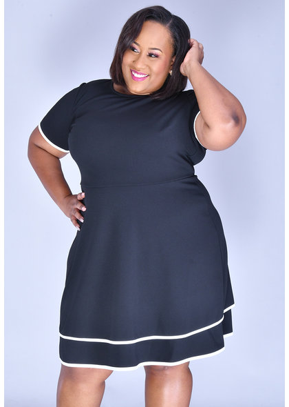 RAFI-Plus Size Short Sleeve Contrast Trim Dress