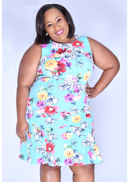 Shelby & Palmer RENNIA- Plus Size Printed Dress with Ruffle Accent