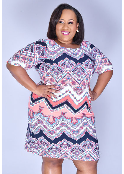 Sandra Darren IRAM- Puff Print Three Quarter Sleeve Dress
