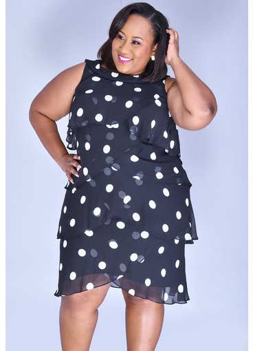 FRAYNE- Plus Size Polka Dot Flutter Dress