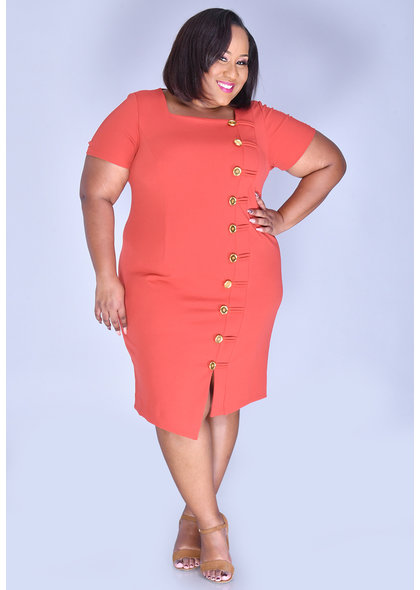 Shelby & Palmer RAGIA- Plus Size Square Neck Dress with Button at Side