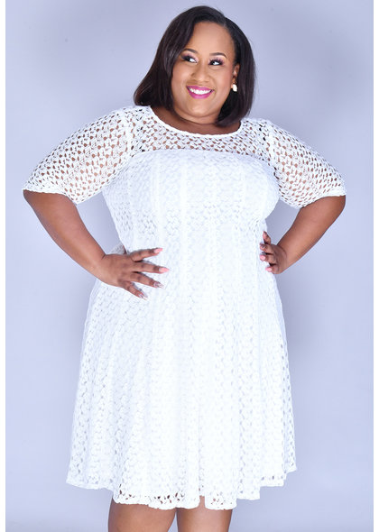 CASILDA- Plus Size Lace Overlay Fit and Flare Dress