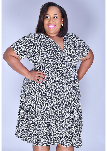 Signature INBAR- Plus Size Printed Cap Sleeve Dress