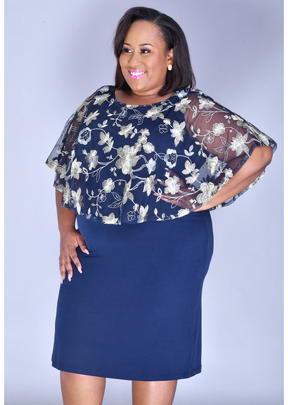 INDRE-Plus Size Printed Caplet Dress