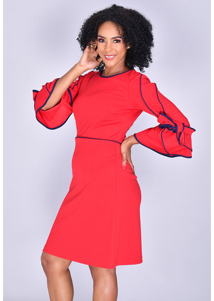 Allen Kay RAGNA- Contrast Trim 3/4 Sleeve Dress