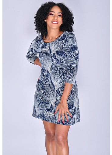Sandra Darren YARIA- Swirl Puff Print 3/4 Sleeve Dress