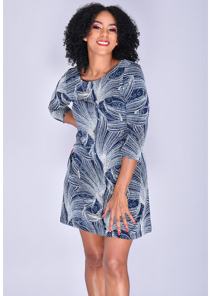 Sandra Darren YARIA- Swirl Puff Print 3/4 Sleeve Dress
