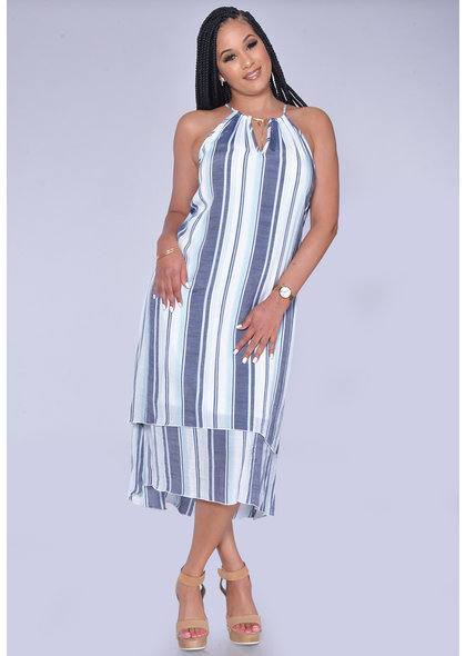 MLLE Gabrielle GESINE- Striped Layered High Low Dress