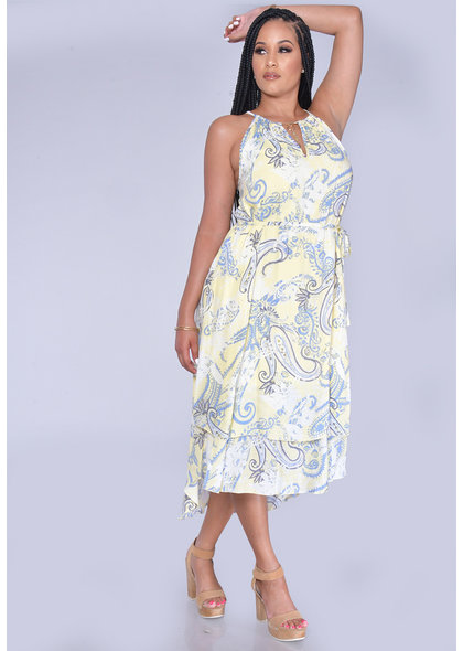 MLLE Gabrielle GAYE- Printed Halter Dress with Chain Accent