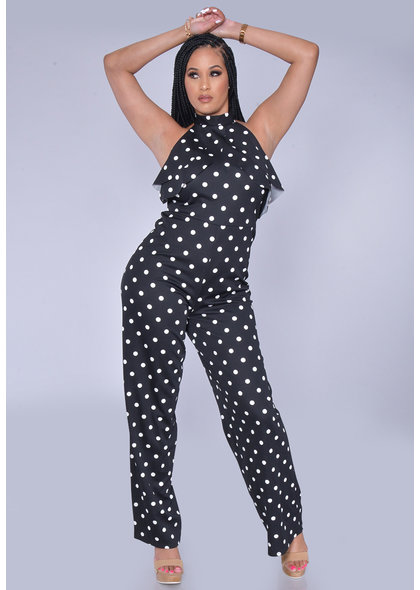 Bebe ROLINE- Halter Polka Dot Jumpsuit