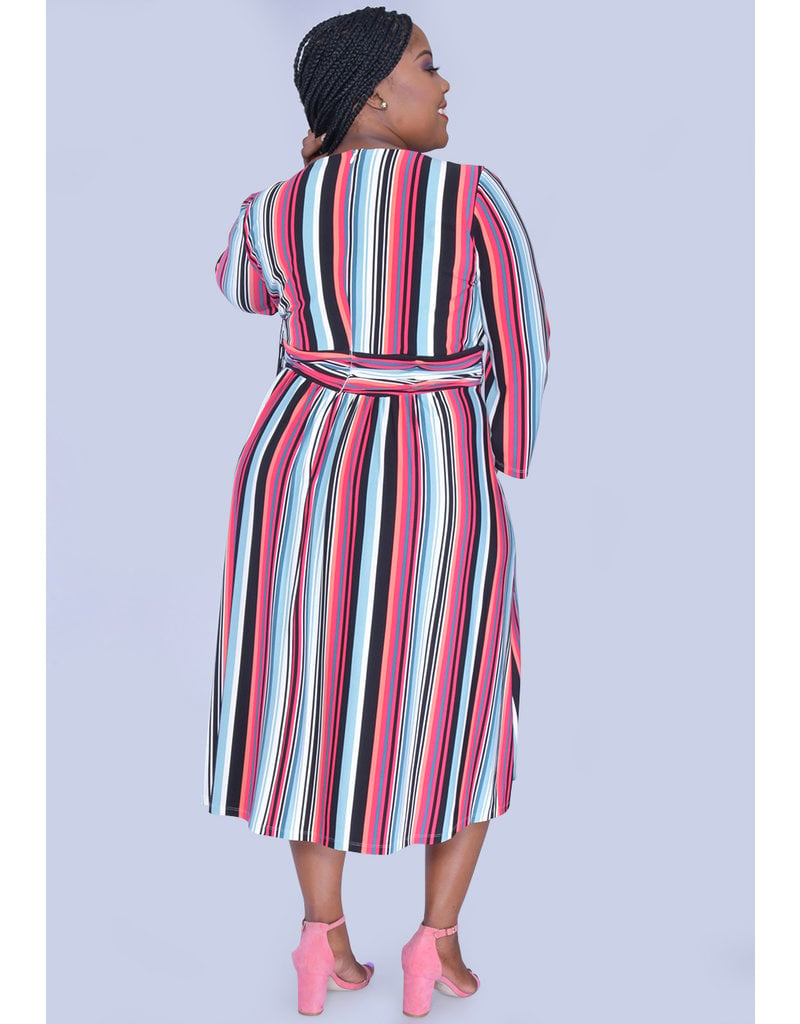 YAHYA- Striped Fit & Flare 3/4 Sleeve Dress