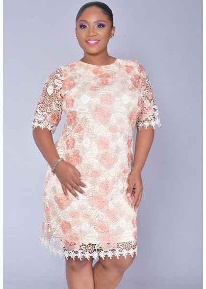 CAIA- Floral Crochet Short Sleeve Dress