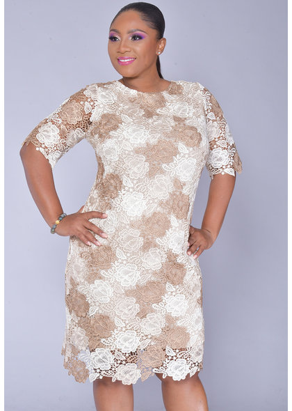 CAIA- Floral Crochet Short Sleeve Dress