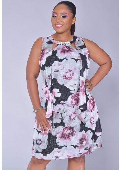 FAITH- Plus Size Pearl V-Cut Broad Strap Dress
