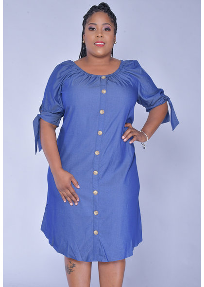 MLLE Gabrielle KANIKA- Short Sleeve Jeans Dress with Wooden Buttons