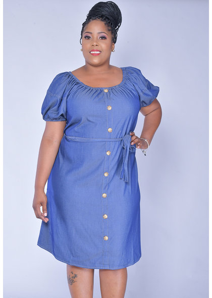 MLLE Gabrielle KARMA- Plus Size Puff Sleeve Jeans Dress