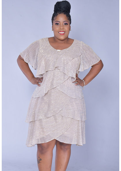 FARLY- Plus Size Foil Short Sleeve Shutter Dress