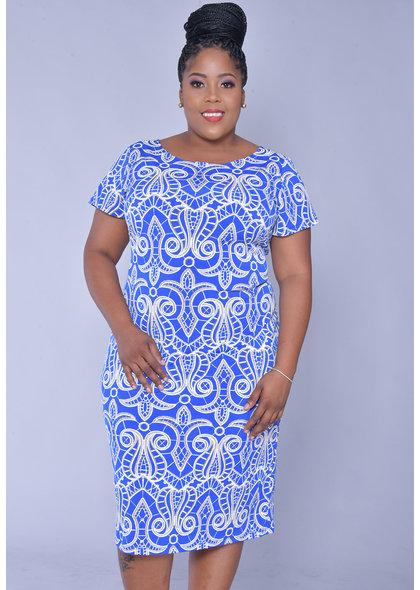 ICLYN- Plus Size V-Neck Puff Print Dress