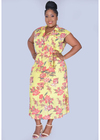 MLLE Gabrielle GIADAH- Plus Size Floral Print Dresswith Top Pocket