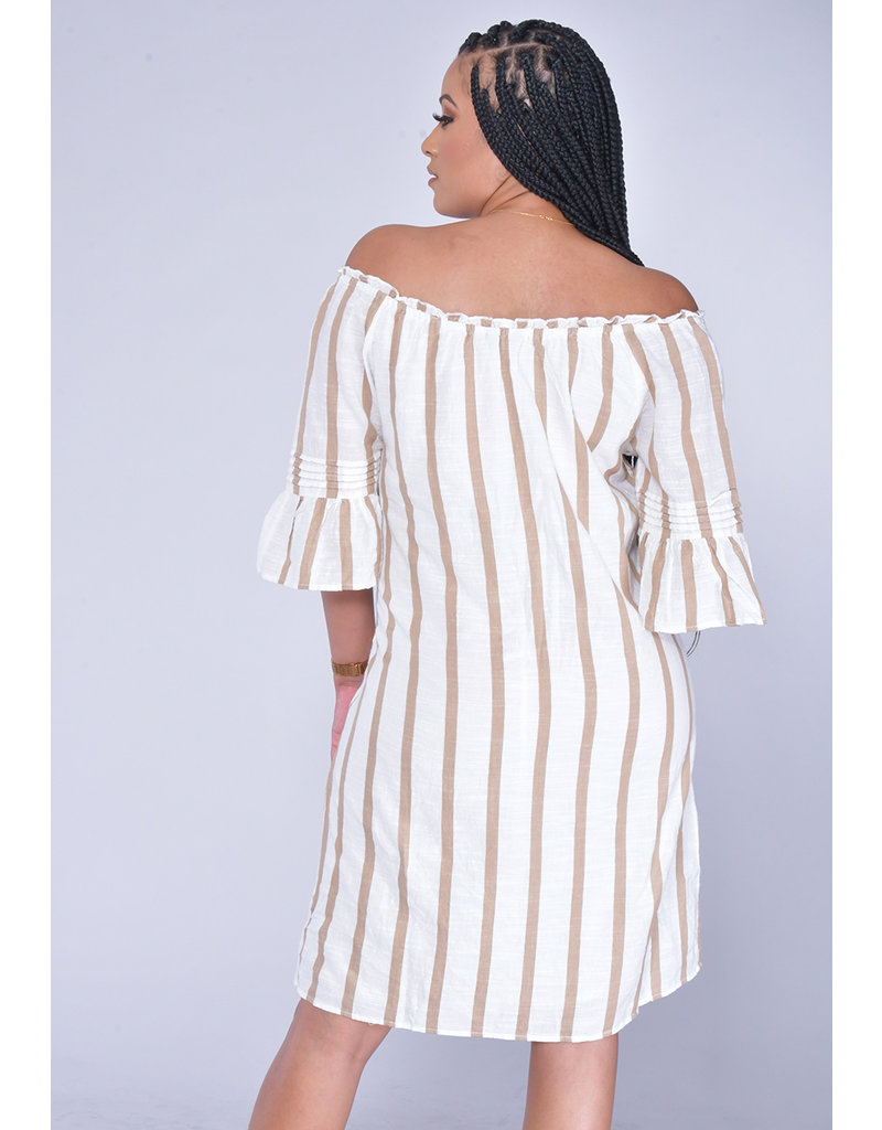 striped off the shoulder dress