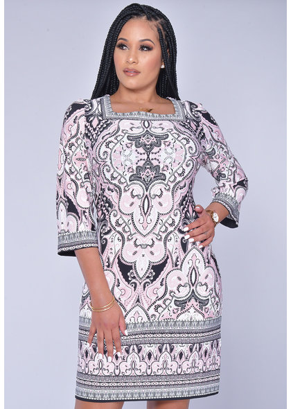 Sandra Darren YASHANA- Puff Print 3/4 Sleeve Dress